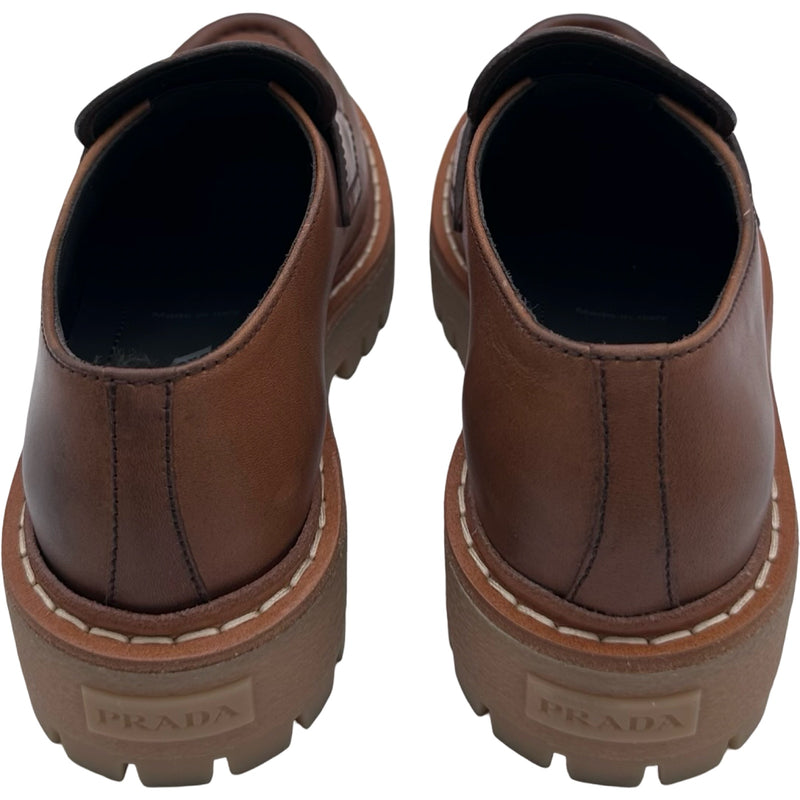 プラダ PRADA トライアングル ロゴ ローファー 1D801N ブラウン レザー