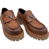 プラダ PRADA トライアングル ロゴ ローファー 1D801N ブラウン レザー レディース ローファー