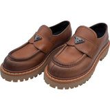 プラダ PRADA トライアングル ロゴ ローファー 1D801N ブラウン レザー レディース ローファー