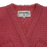 シャネル CHANEL ノーカラーツイードジャケット P64572 ピンク ウール レディース ノーカラージャケット
