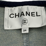 シャネル CHANEL 総柄ノーカラーデニムジャケット P70737 ブルー コットン レディース デニムジャケット