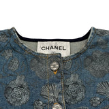 シャネル CHANEL 総柄ノーカラーデニムジャケット P70737 ブルー コットン レディース デニムジャケット