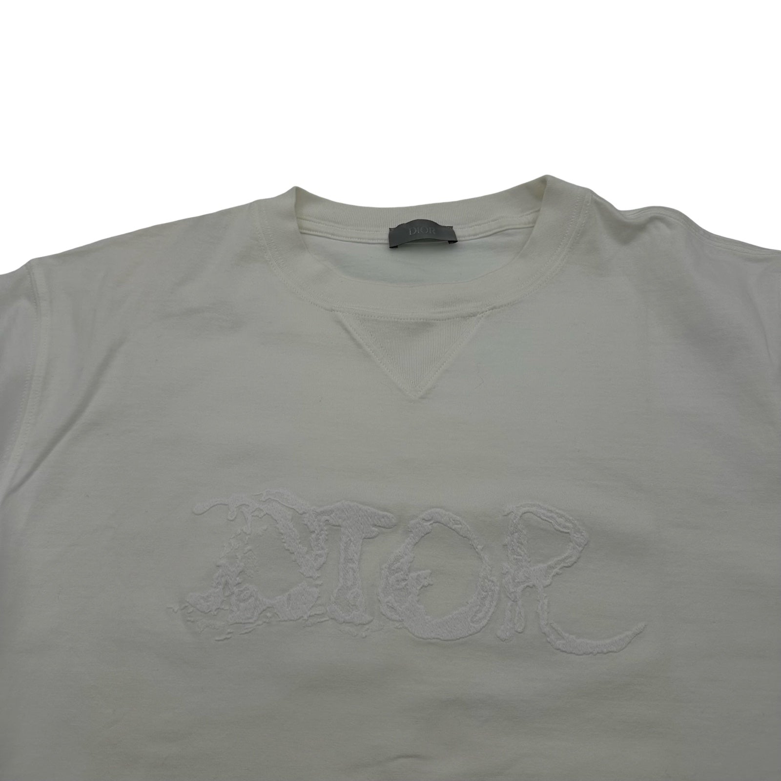 クリスチャンディオール　半袖Tシャツ クルーネック ロゴ刺繍　白色　ホワイト　M Christian Dior - ディオール メンズ Tシャツ 半袖 フロッキーロゴ Bee