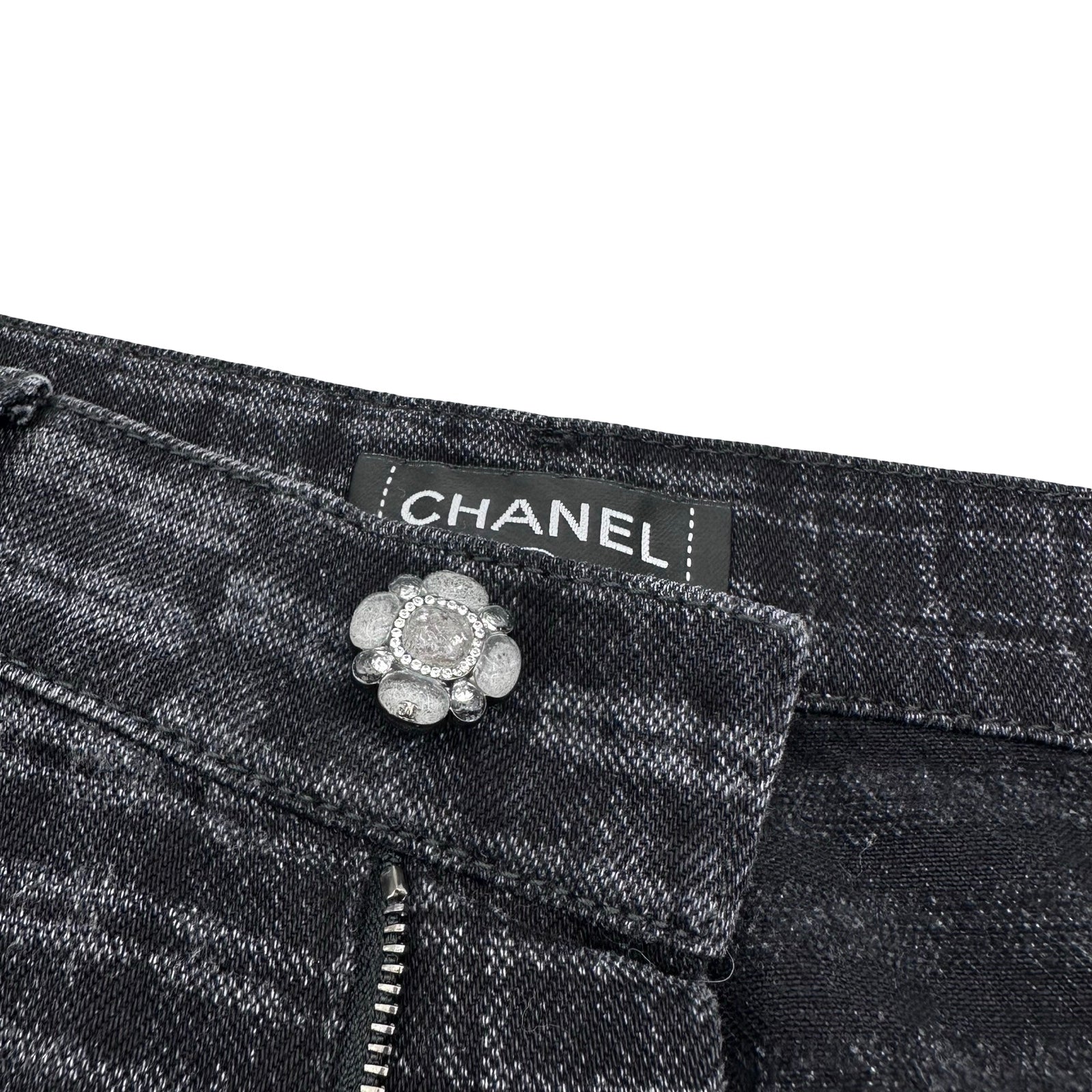 シャネル CHANEL チェックパターンルーズデニムパンツ P77620 ブラック