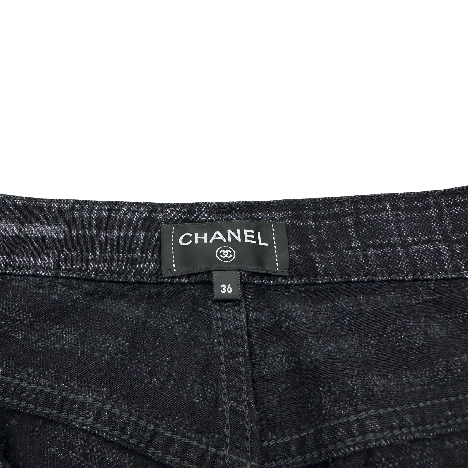 シャネル CHANEL チェックパターンルーズデニムパンツ P77620 ブラック