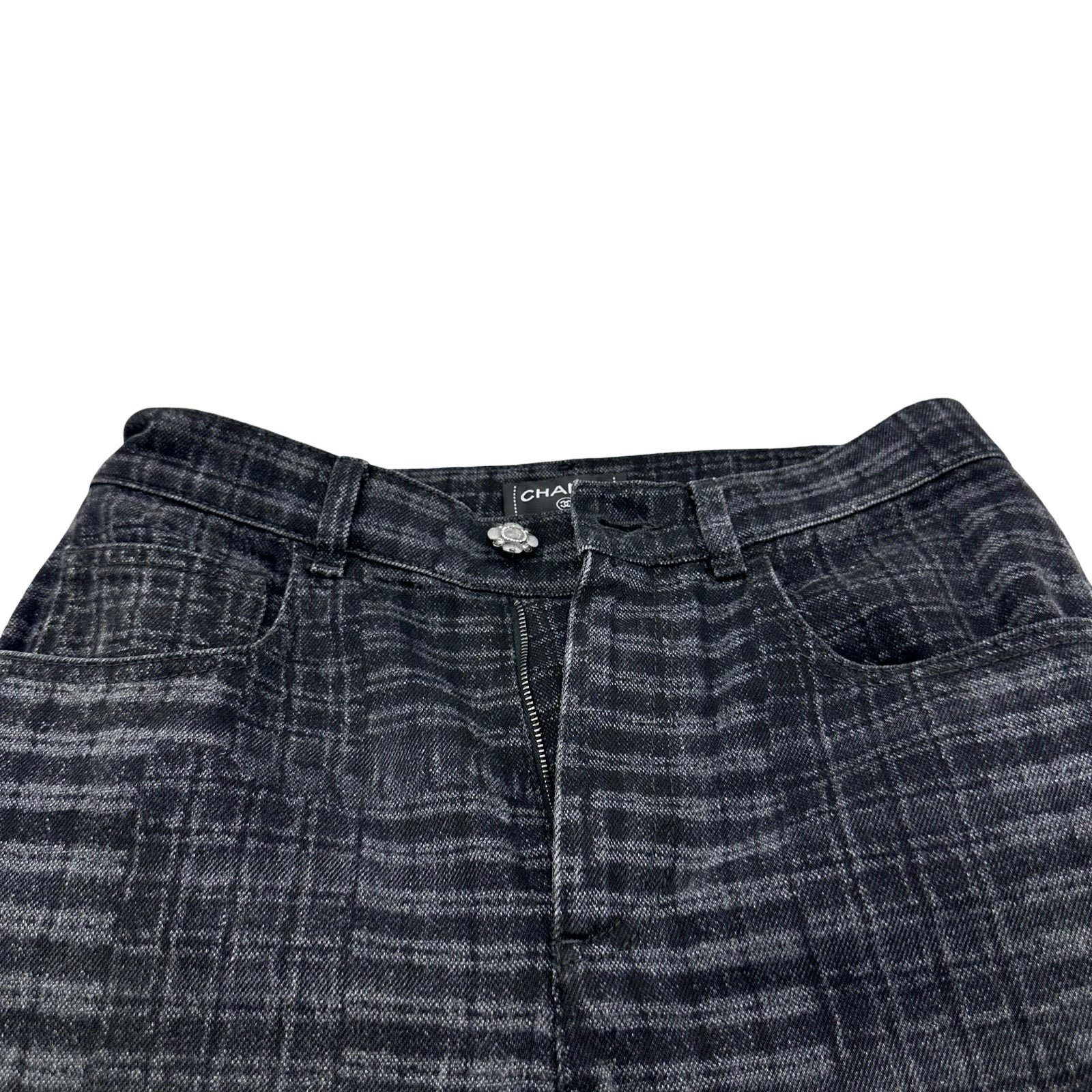 シャネル　CHANEL チェック柄パンツ シャネル CHANEL チェックパターンルーズデニムパンツ P77620 ブラック