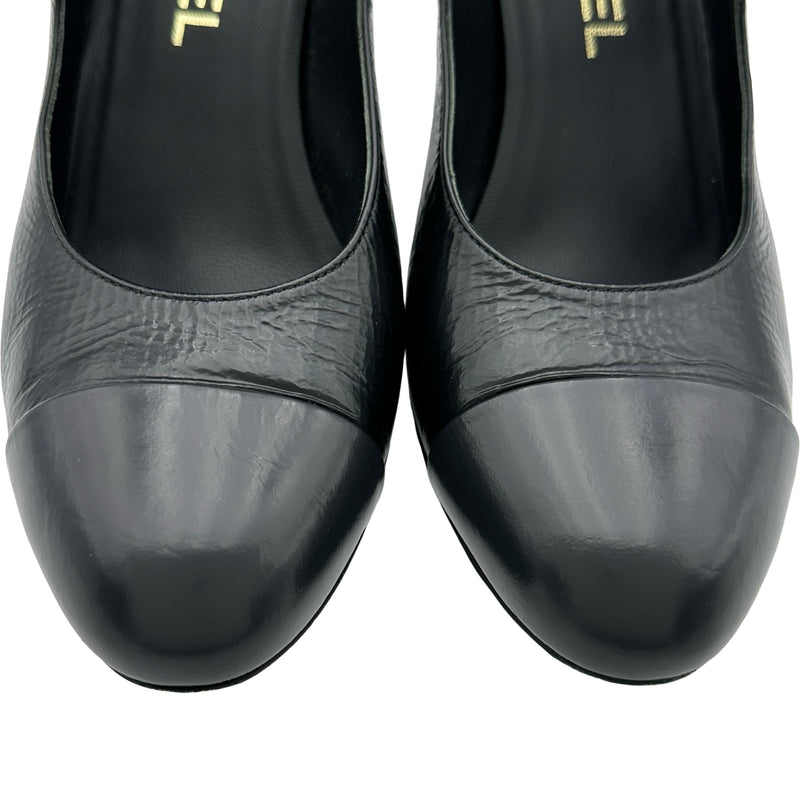 シャネル CHANEL ストラップヒールパンプス ブラック レザー