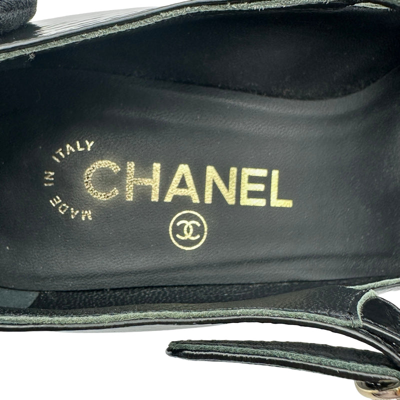 シャネル CHANEL ストラップヒールパンプス ブラック レザー