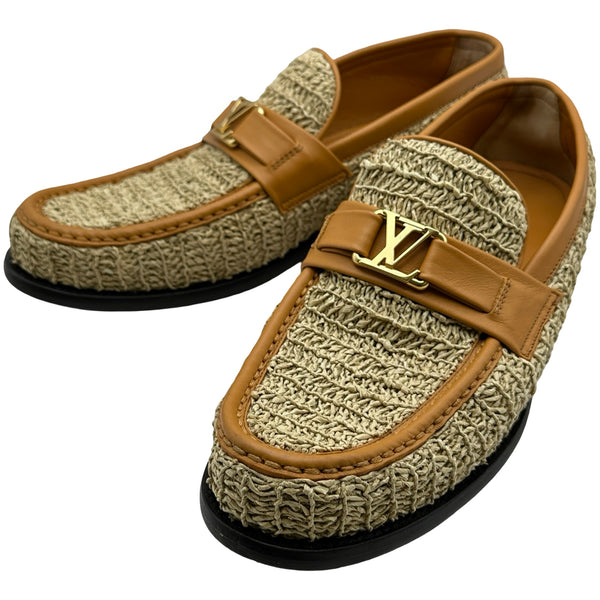 ルイ・ヴィトン LOUIS VUITTON ラフィアメジャーローファー ベージュ