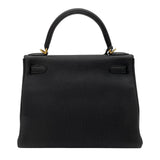 エルメス HERMES ケリー28 内縫い T刻 ブラック ゴールド金具 トゴ レディース ショルダーバッグ