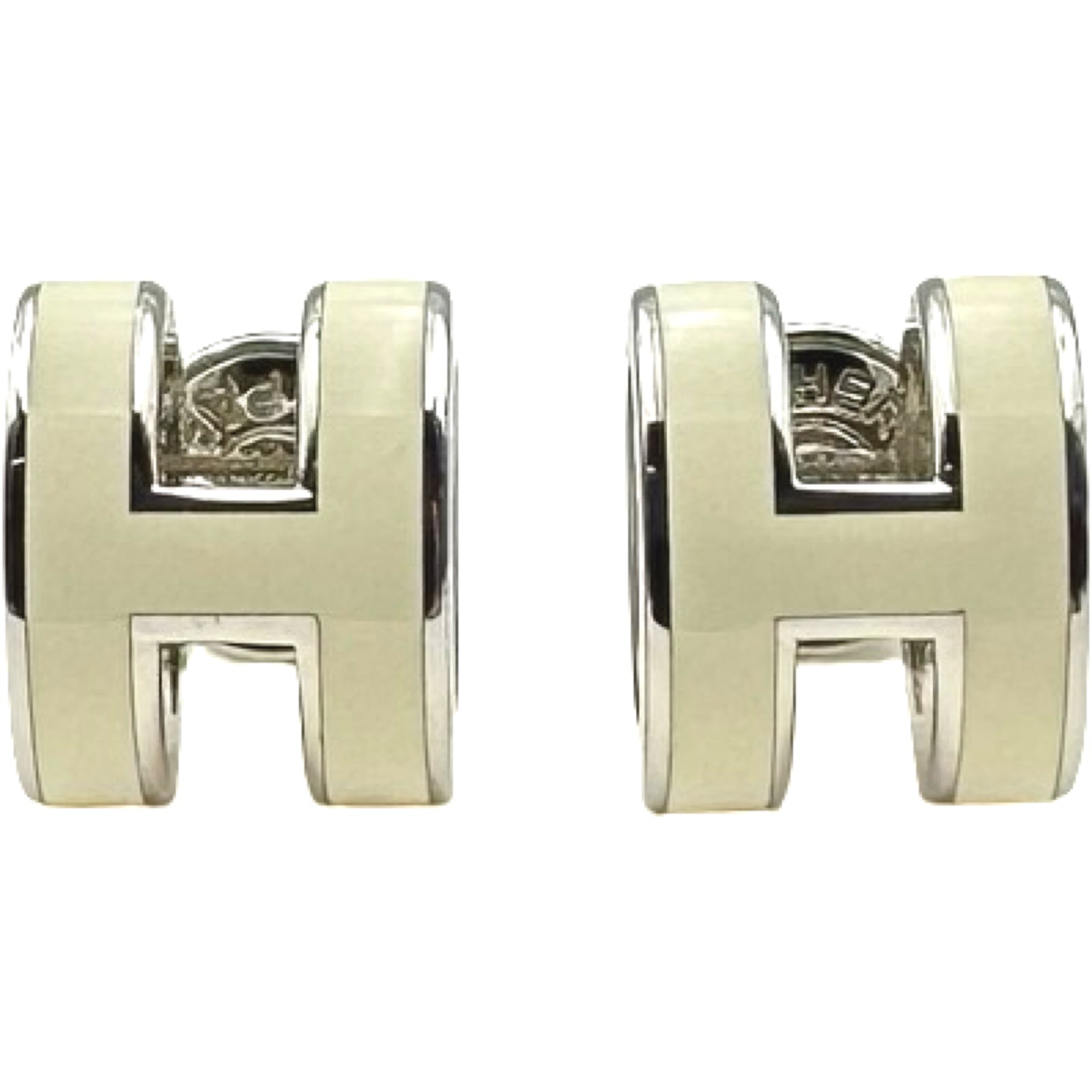 エルメス HERMES ポップH ミニピアス ホワイト/シルバー メタル