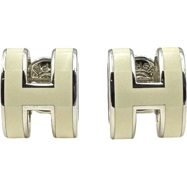 エルメス HERMES ポップH ミニピアス ホワイト/シルバー メタル