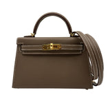 エルメス HERMES ミニケリー2 K刻 エトゥープ/ゴールド金具 エプソン レディース ショルダーバッグ
