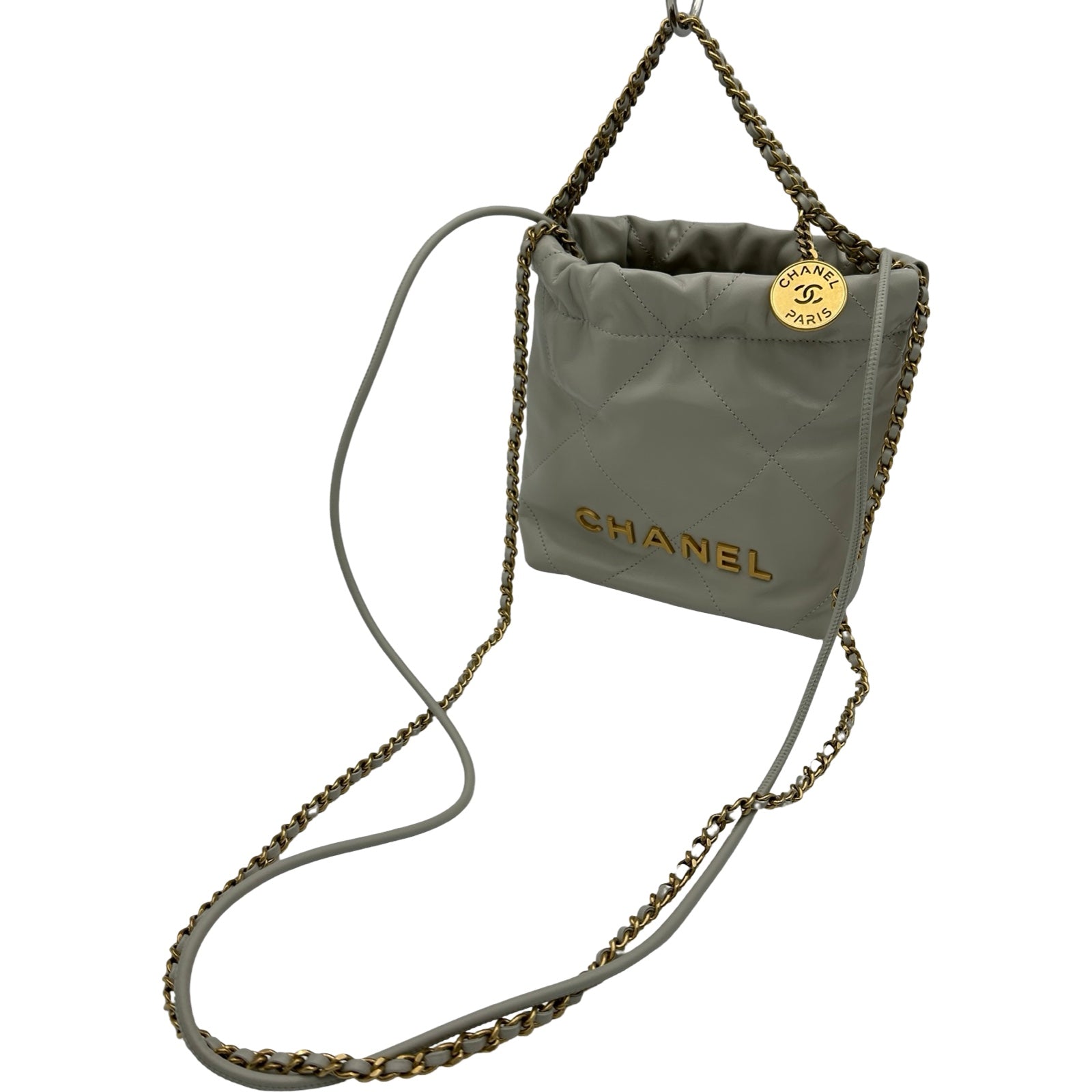 シャネル CHANEL シャネル22ミニ AS3980 グレー ゴールド金具 シャイニーカーフ レディース ショルダーバッグ シャネル CHANEL シャネル22ミニ AS3980 グレー ゴールド金具