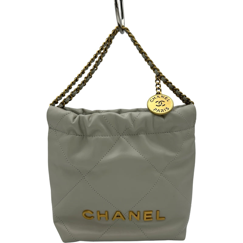 シャネル CHANEL シャネル22ミニ AS3980 グレー ゴールド金具 シャイニーカーフ レディース ショルダーバッグ シャネル CHANEL シャネル22ミニ AS3980 グレー ゴールド金具