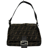 フェンディ FENDI マンマバケット 26325 ブラウン シルバー金具 ジャガード レザー レディース ショルダーバッグ