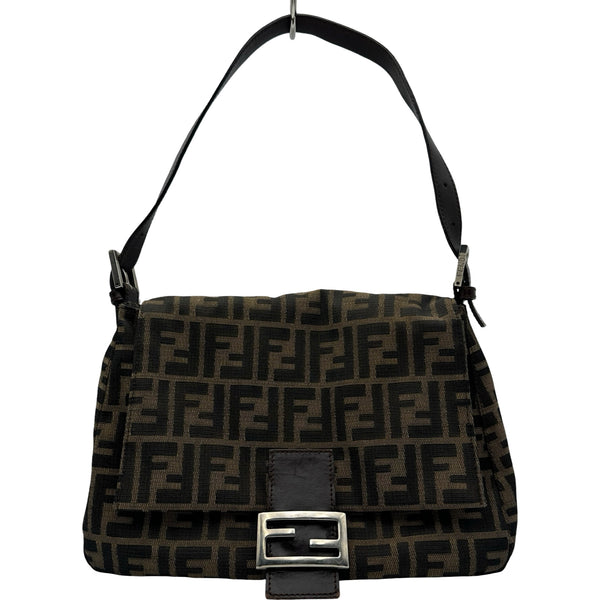 フェンディ FENDI マンマバケット 26325 ブラウン シルバー金具 ジャガード レザー レディース ショルダーバッグ フェンディ FENDI マンマバケット 26325 ブラウン シルバー金具