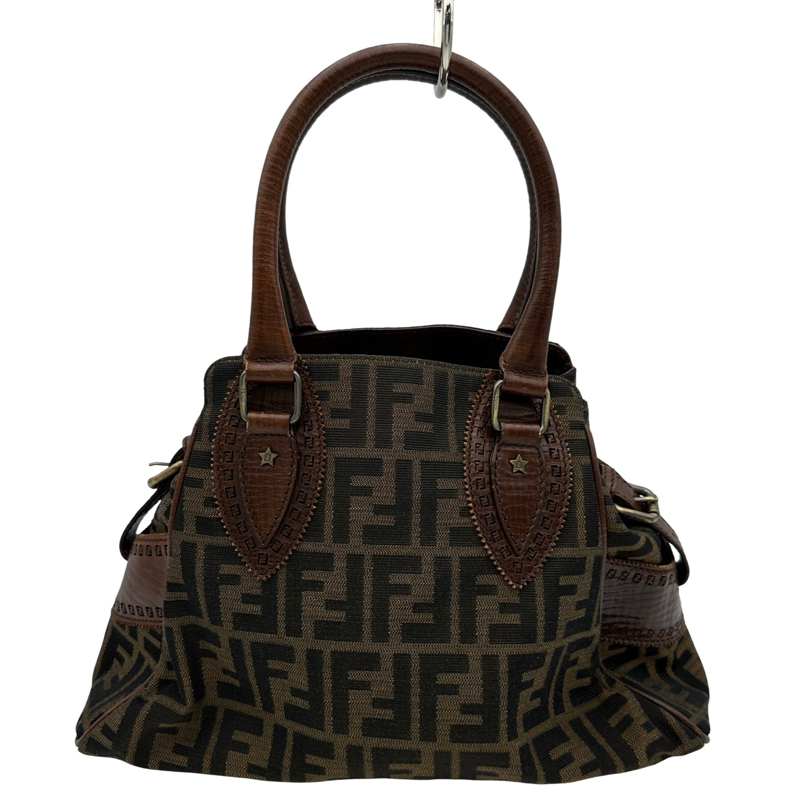 フェンディ FENDI ズッカハンドバッグ 8BN157 ブラウン ジャガード