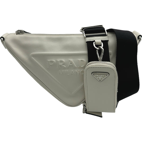 プラダ PRADA トライアングルショルダー 1BH190 ホワイト レザー 