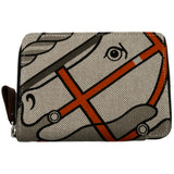 エルメス HERMES スティープルコンパクトウォレットPM □Q刻 ブラウン/ベージュ シルバー金具 トワル レディース 長財布