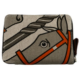 エルメス HERMES スティープルコンパクトウォレットPM □Q刻 ブラウン/ベージュ シルバー金具 トワル レディース 長財布