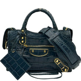 バレンシアガ BALENCIAGA クラシックメタリックエッジミニシティ 390160 ネイビー クロコ型押し/レザー レディース ショルダーバッグ