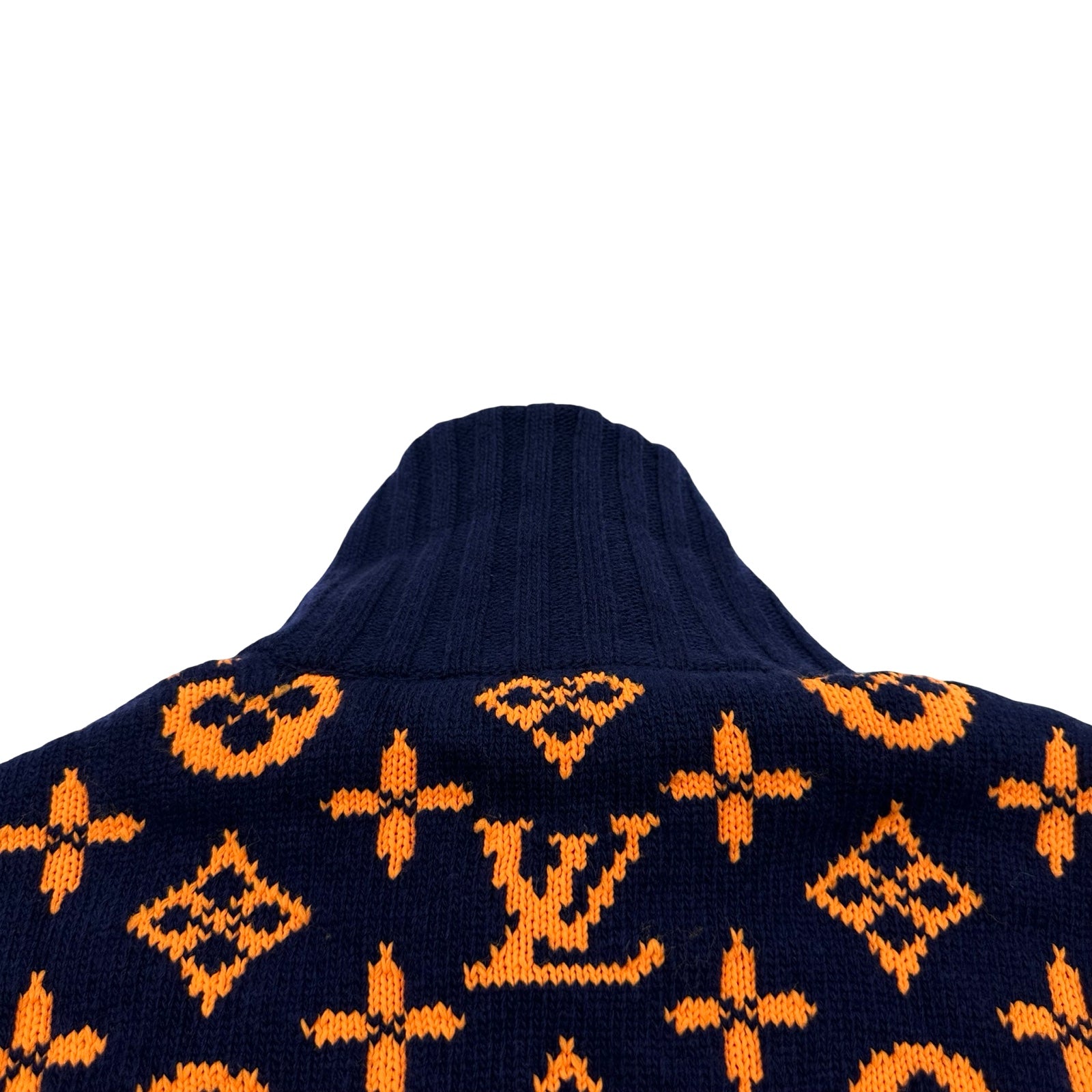 ルイ・ヴィトン LOUIS VUITTON モノグラム総柄ニットカーディガン HON46W ネイビー ウール メンズ カーディガン ルイ・ヴィトン LOUIS VUITTON モノグラム総柄ニットカーディガン