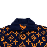 ルイ・ヴィトン LOUIS VUITTON モノグラム総柄ニットカーディガン HON46W ネイビー ウール メンズ カーディガン