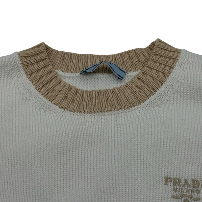 プラダ PRADA ロゴ刺繍クロップド半袖ニットセーター P24I1R ホワイト