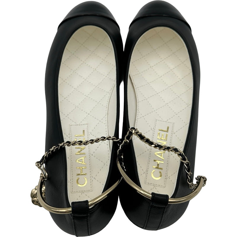 シャネル CHANEL ココマークチェーンフラットパンプス G38986 ブラック