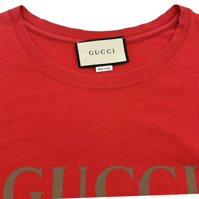 グッチ GUCCI ロゴプリント長袖Tシャツ 476330 レッド コットン メンズ