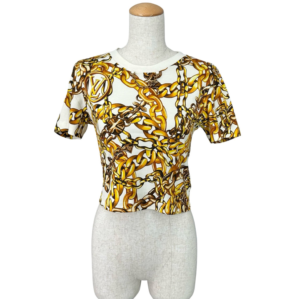 ルイ・ヴィトン LOUIS VUITTON 総柄プリントシャツ FOTS36 ホワイト コットン レディース 半袖Ｔシャツ ルイ・ヴィトン LOUIS VUITTON 総柄プリントシャツ FOTS36 ホワイト