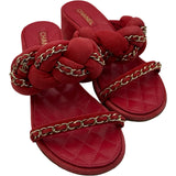 シャネル CHANEL チェーン装飾サンダル ピンク スウェード レディース サンダル