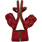 シャネル CHANEL チェーン装飾サンダル ピンク スウェード レディース サンダル