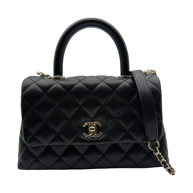 CHANEL キャビアスキン ハンドバッグ ココマーク シャネル CHANEL ココハンドル XS A92990 ブラック ゴールド金具