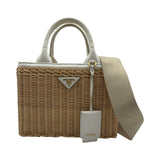 プラダ PRADA カナパウィッカーハンドバッグ 1BG835 かごバッグ ナチュラル/ホワイト ラタン レディース ハンドバッグ