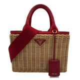 プラダ PRADA カナパウィッカー ハンドバッグ ナチュラル/レッド ラタン/キャンバス レディース ハンドバッグ