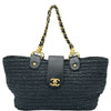 シャネル CHANEL ココマークチェーントート 10番台 ネイビー ゴールド金具 ラフィア レディース トートバッグ