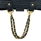 シャネル CHANEL ココマークチェーントート 10番台 ネイビー ゴールド金具 ラフィア レディース トートバッグ