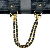 シャネル CHANEL ココマークチェーントート 10番台 ネイビー ゴールド金具 ラフィア レディース トートバッグ