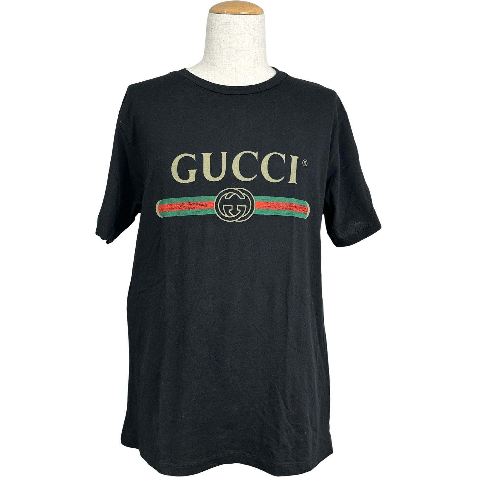グッチ GUCCI ロゴプリント半袖Tシャツ 457095 ブラック コットン