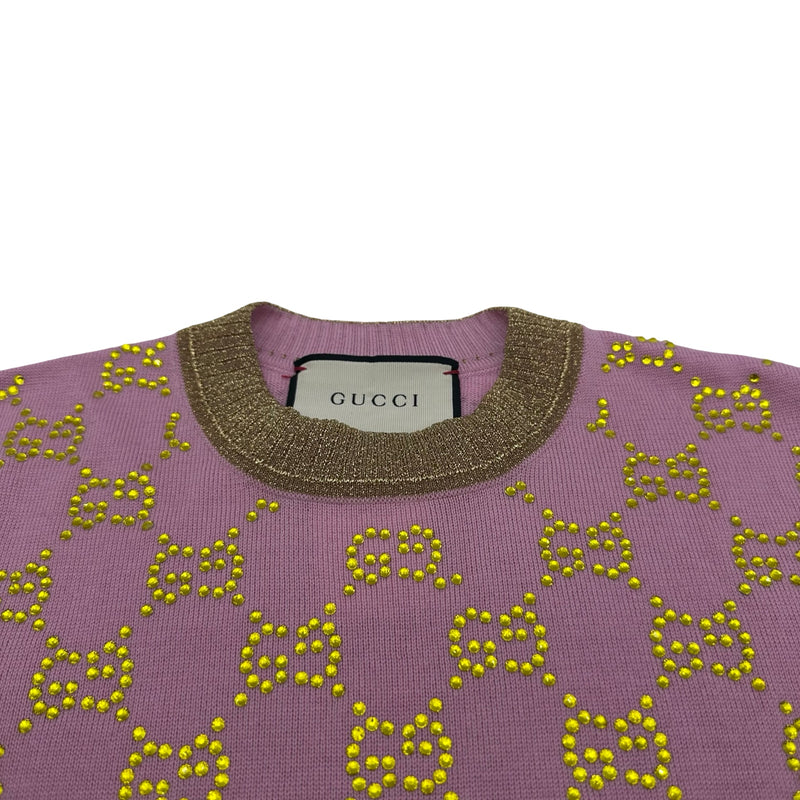 グッチ GUCCI GG総柄ラインストーンニットセーター 529722 ピンク