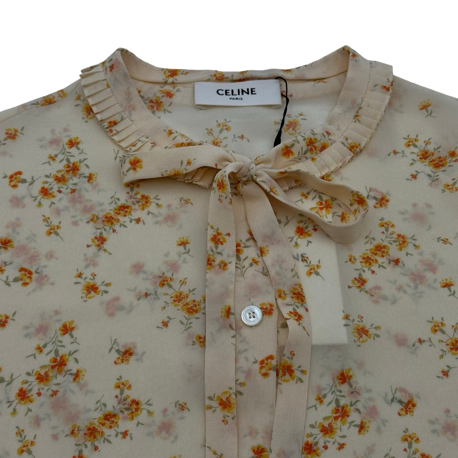 セリーヌ CELINE 総柄ボウタイブラウス 2B553271P ベージュ シルク レディース ブラウス セリーヌ CELINE 総柄ボウタイブラウス 2B553271P ベージュ シルク