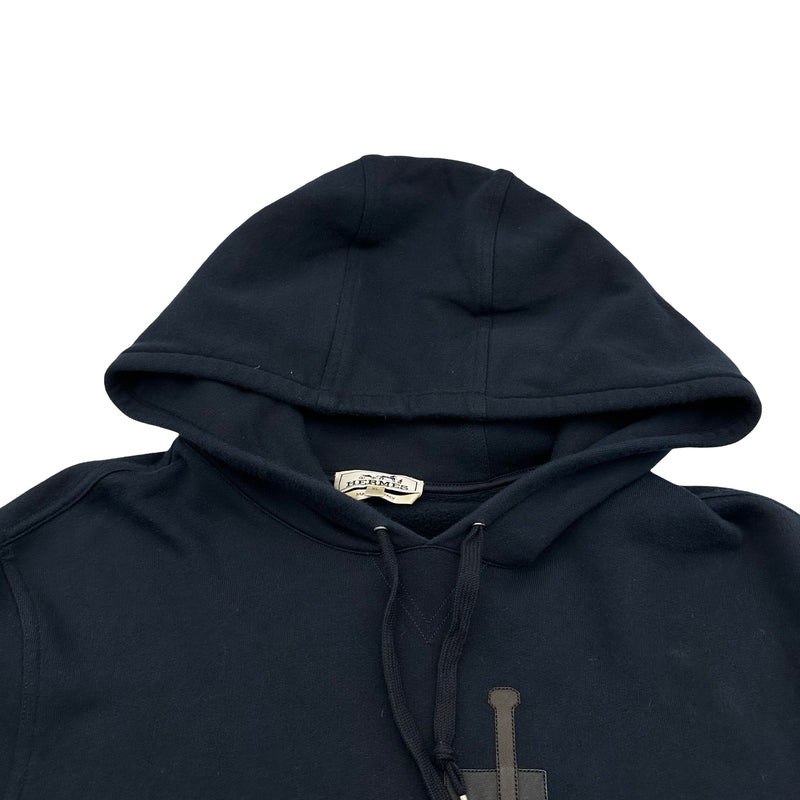 HERMES ネイビー パーカー Lサイズ エルメス HERMES レザーパッチスウェットパーカー ネイビー コットン