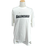 バレンシアガ BALENCIAGA デストロイ加工ロゴプリントTシャツ 651795 ホワイト コットン メンズ 半袖Ｔシャツ
