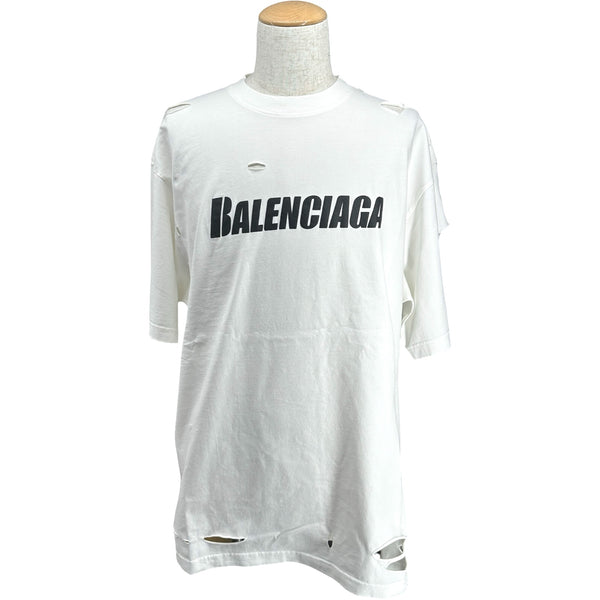 ✨美品✨ BALENCIAGA センターロゴ プリント 半袖Tシャツ ホワイト バレンシアガ BALENCIAGA デストロイ加工ロゴプリントTシャツ 651795