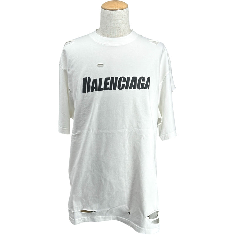バレンシアガ BALENCIAGA デストロイ加工ロゴプリントTシャツ 651795