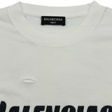 バレンシアガ BALENCIAGA デストロイ加工ロゴプリントTシャツ 651795 ホワイト コットン メンズ 半袖Ｔシャツ