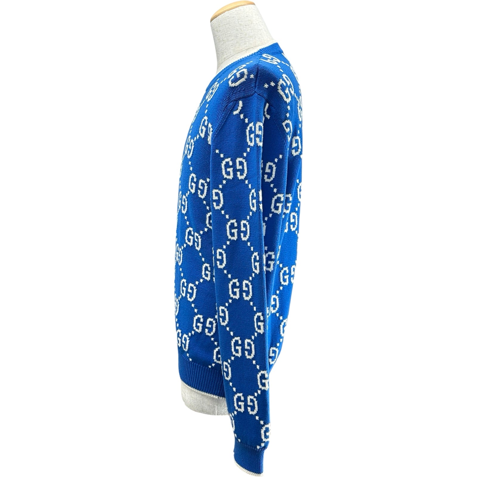 グッチ GUCCI GG総柄ニットセーター 694767 ブルー コットン メンズ