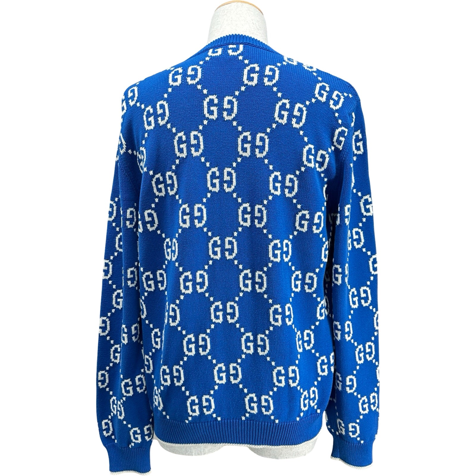 グッチ GUCCI GG総柄ニットセーター 694767 ブルー コットン メンズ